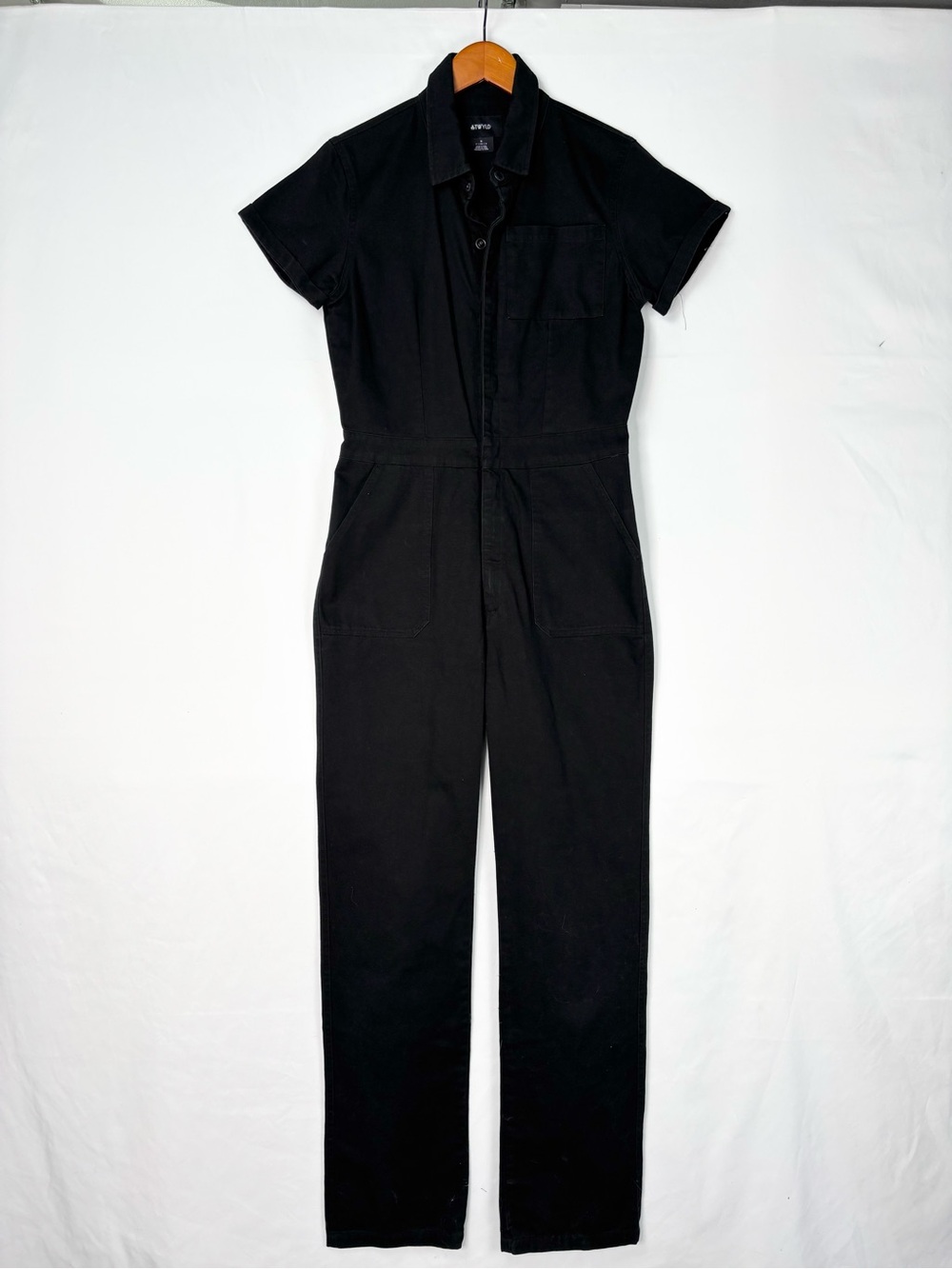 ATWYLD Pit Crew Womens Black Jumpsuit Size S Short Sleeve Straight Leg USA